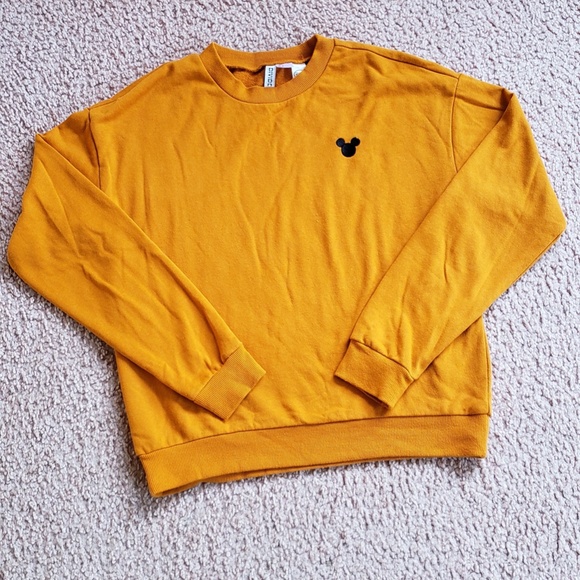 Cute Disney x H&M Cotton Sweatshirt Black Mickey Mouse Icon Mustard Yellow - Picture 1 of 12